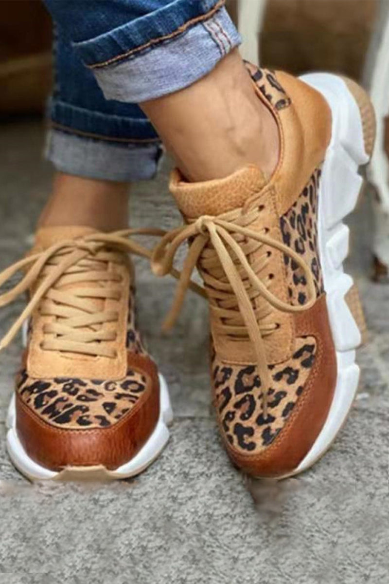 LEOPARD FAUX LEATHER LACE UP SHOES