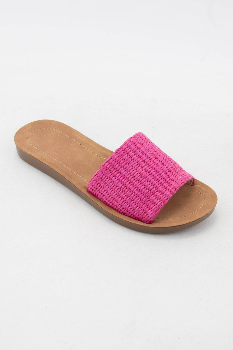 EFRON COMFORTABLE FLEXIBLE SOLE SLIDE SANDAL: HOT PINK RAFFIA
