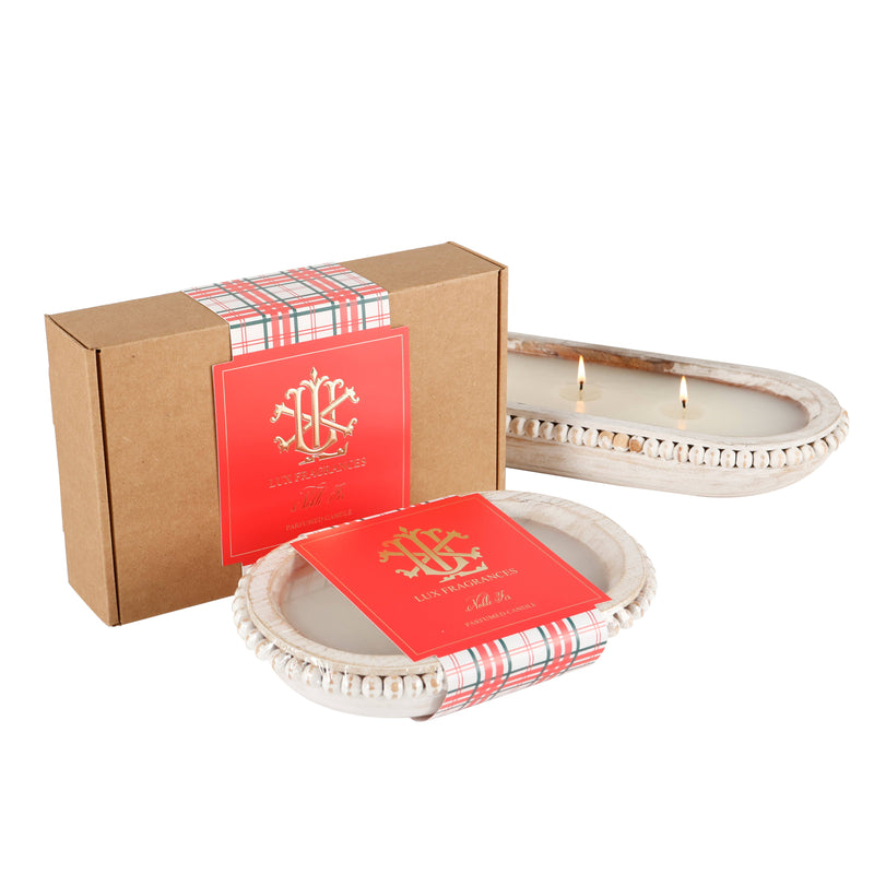 Noble Fir 3 Wick White Beaded Dough Bowl