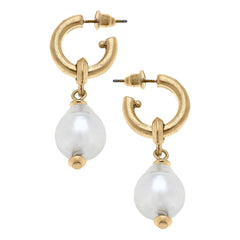 Greta Freshwater Pearl Drop Earrings in Worn Gold & Ivory