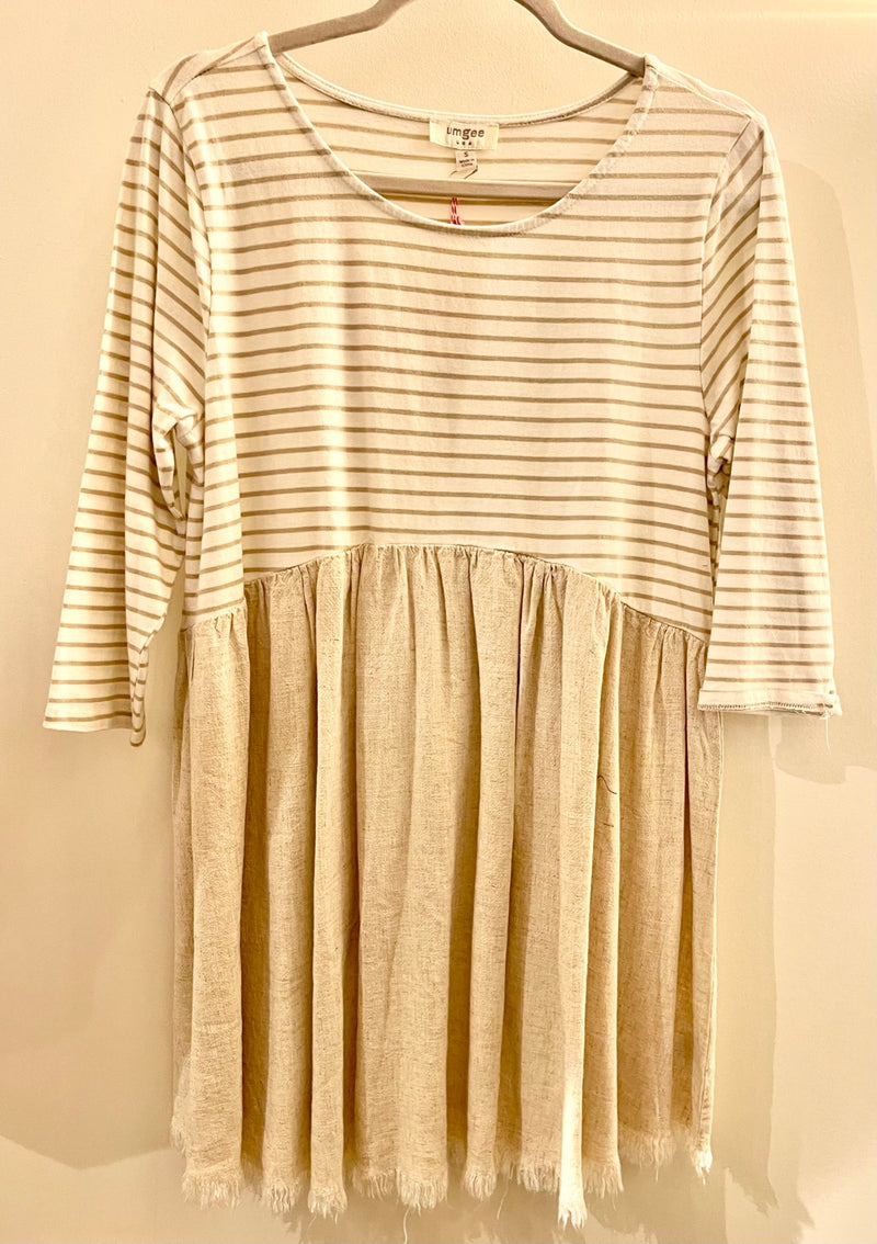 Khaki Linen Strip Dress