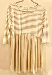 Khaki Linen Strip Dress