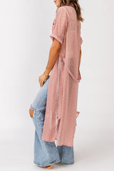 PINK SWISS DOT BELTED DUSTER