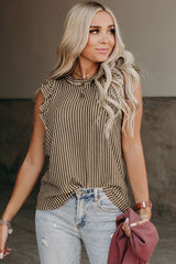 Striped Crew Neck Ruffle Tank
