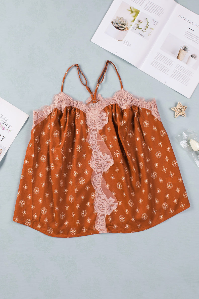 BROWN BOHO PRINT TANK TOP