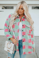 Pink Plaid Pattern Shacket Coat