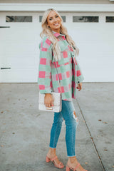 Pink Plaid Pattern Shacket Coat