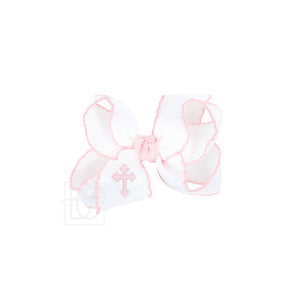 EMBROIDERED CROSS CROCHET EDGE BOWS