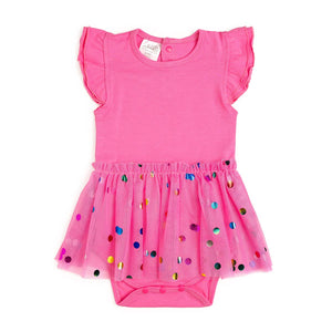 Raspberry Confetti Short Sleeve Tutu Bodysuit