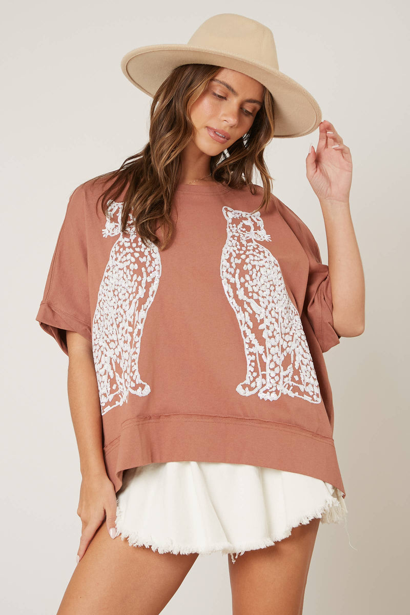 Sequin Cheetahs Oversize Top