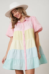 Easter Color Block Button Down Dress