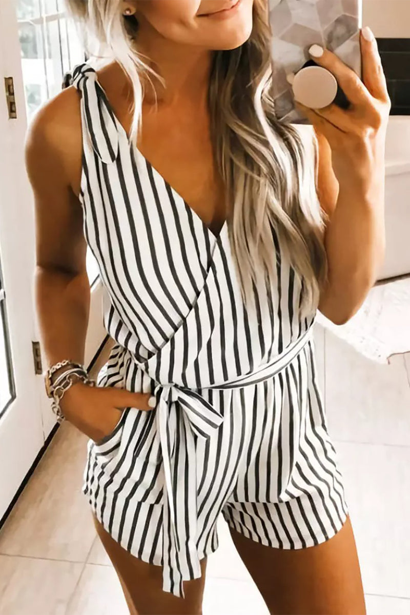 BLACK AND WHITE STRIPED ROMPER