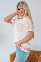 APRICOT SEQUIN POCKET TEE