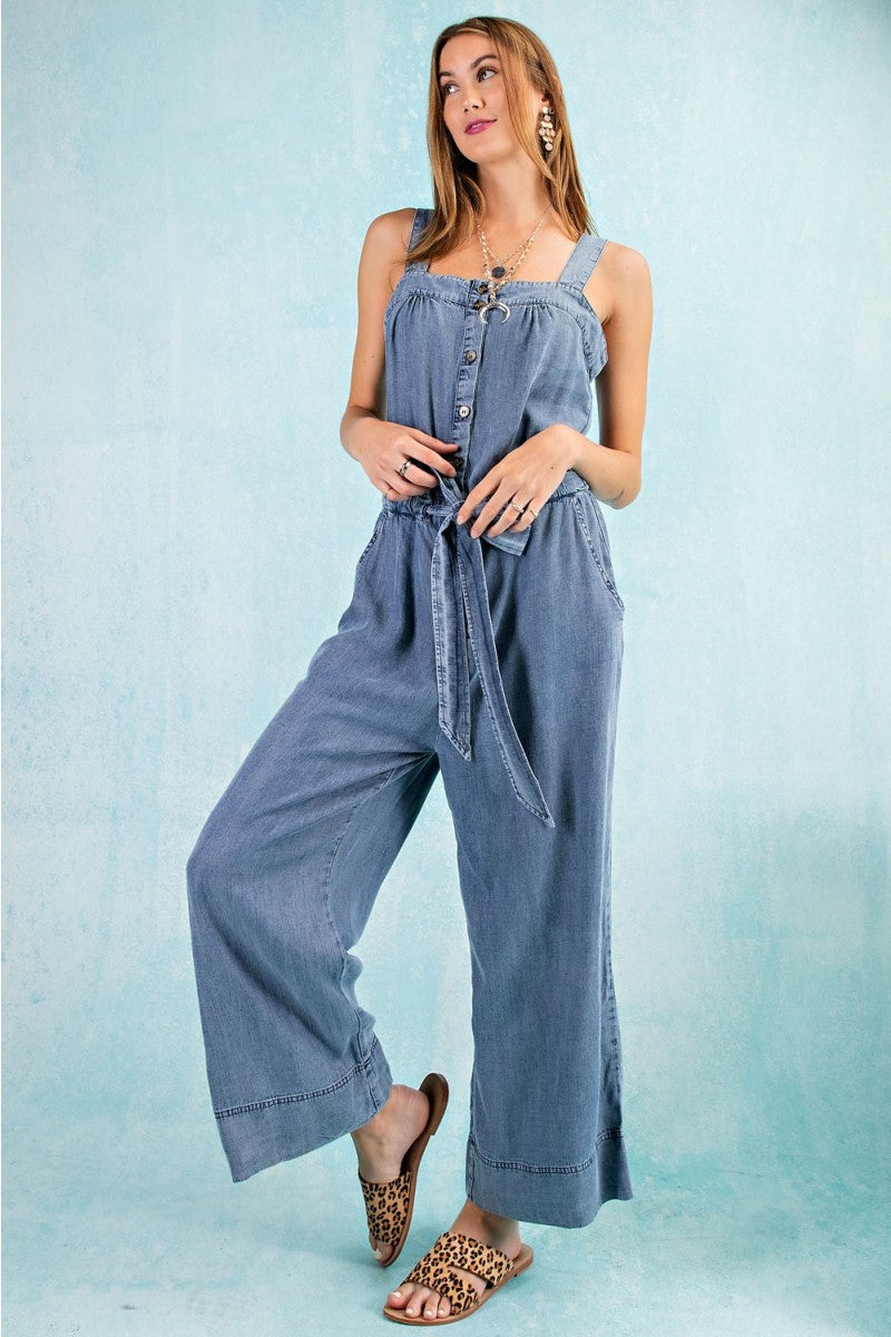 Button Down Washed Denim Romper