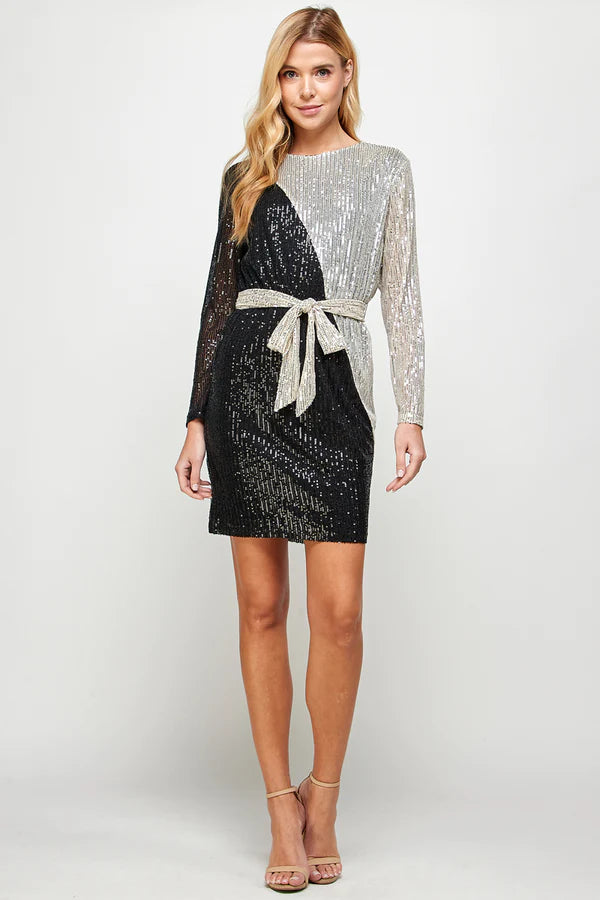 Sequin Color Block Dress