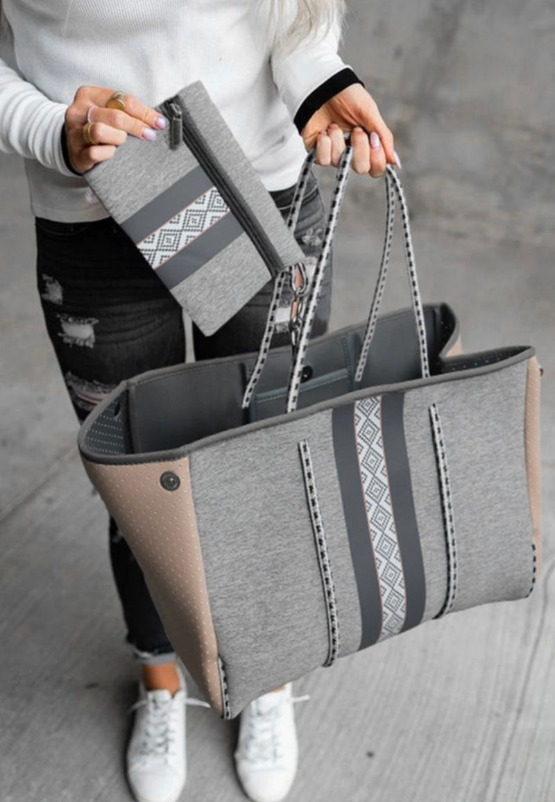 Grey and Tan Neoprene Tote